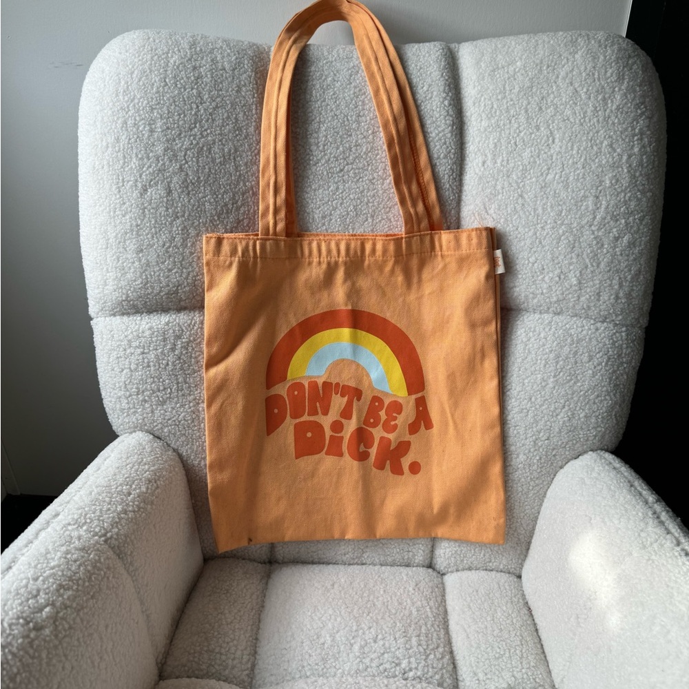 Orange Canvas Tote Bag with Rainbow Print